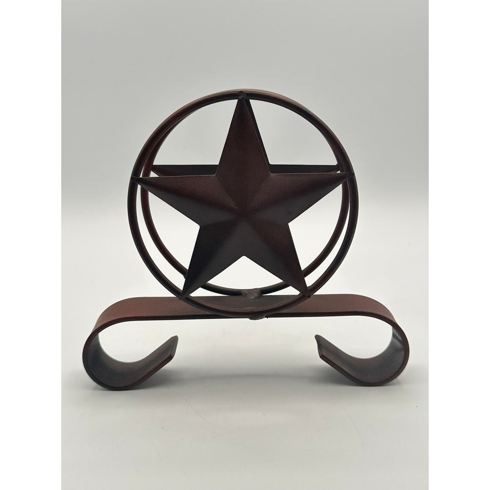 Vintage Wrought Iron Napkin Holder Mexico Western Lone Star Rustic Brown Metal